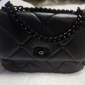 Black Quilted Shoulder Bag with Chain Strap